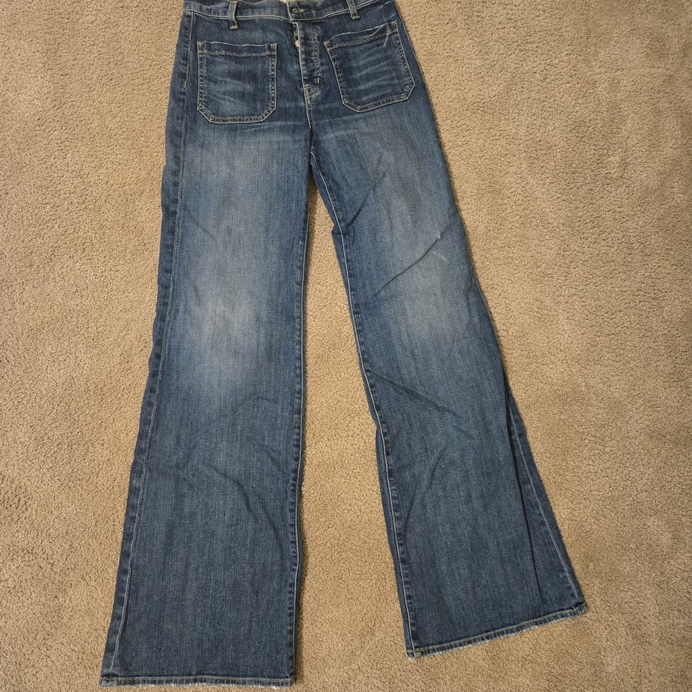 Nili Lotan Flare Wide Leg Jeans in Denim Blue